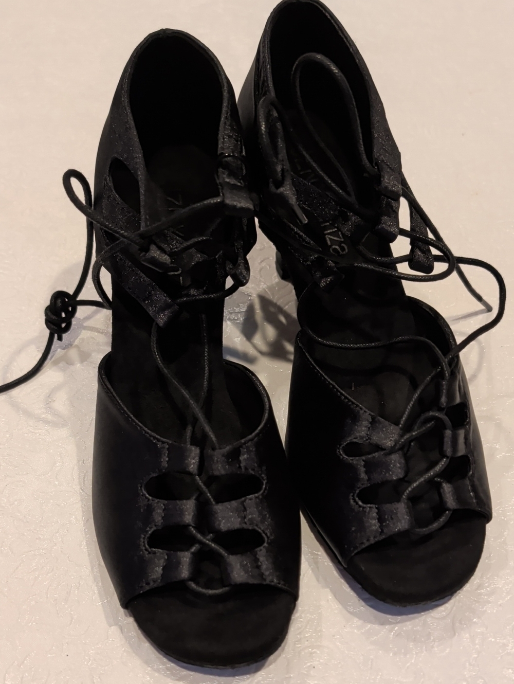 Lace-Up Black Open-Toe Heels for Women